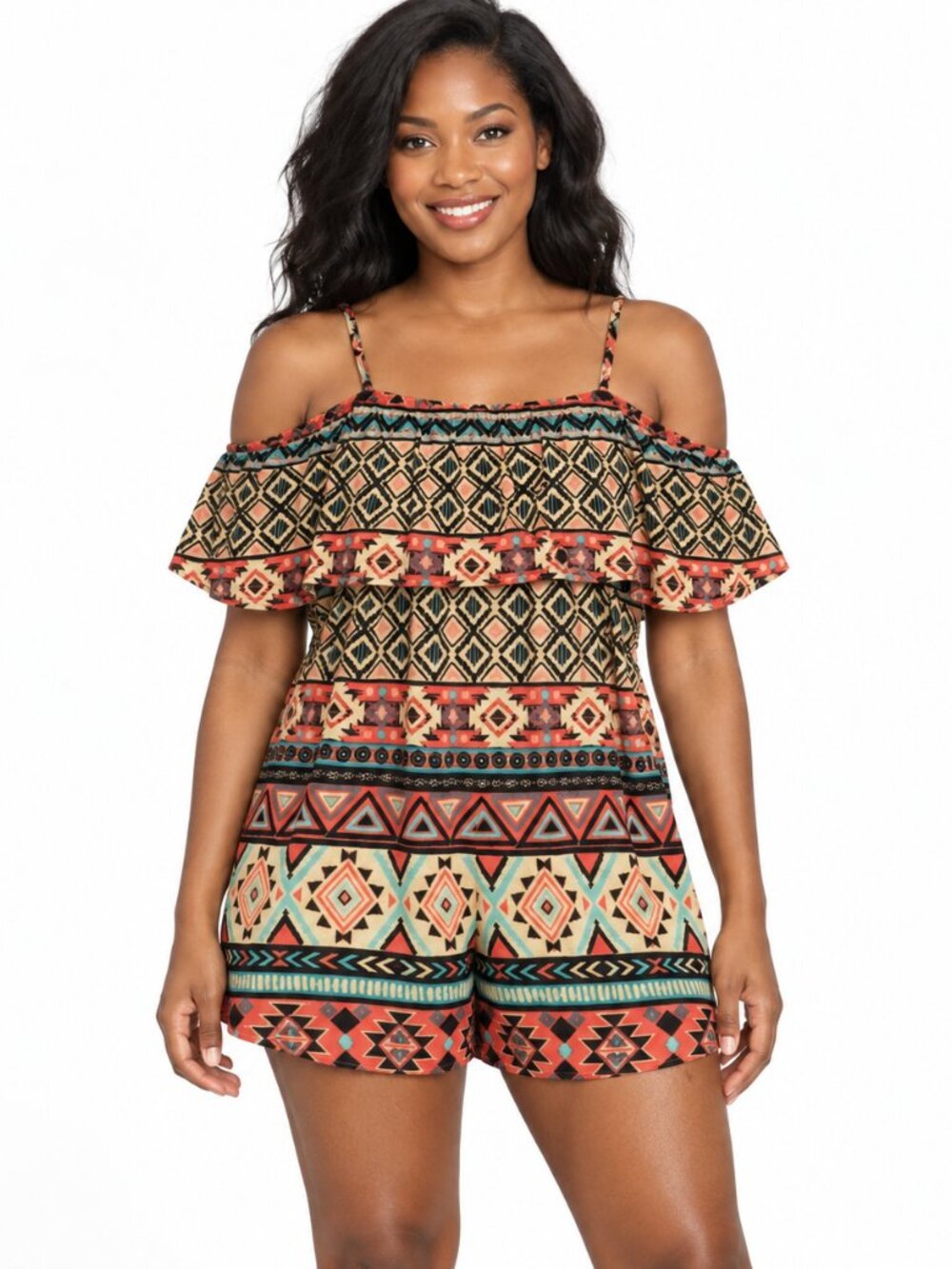Magazine Women’s Multicolour Geometric Cold-Shoulder Top Size S/P